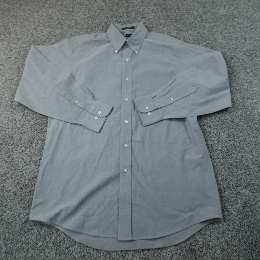 Chaps Shirt Mens M Gray OCBD Oxford Cloth Button Down Long Sleeve Dress Preppy